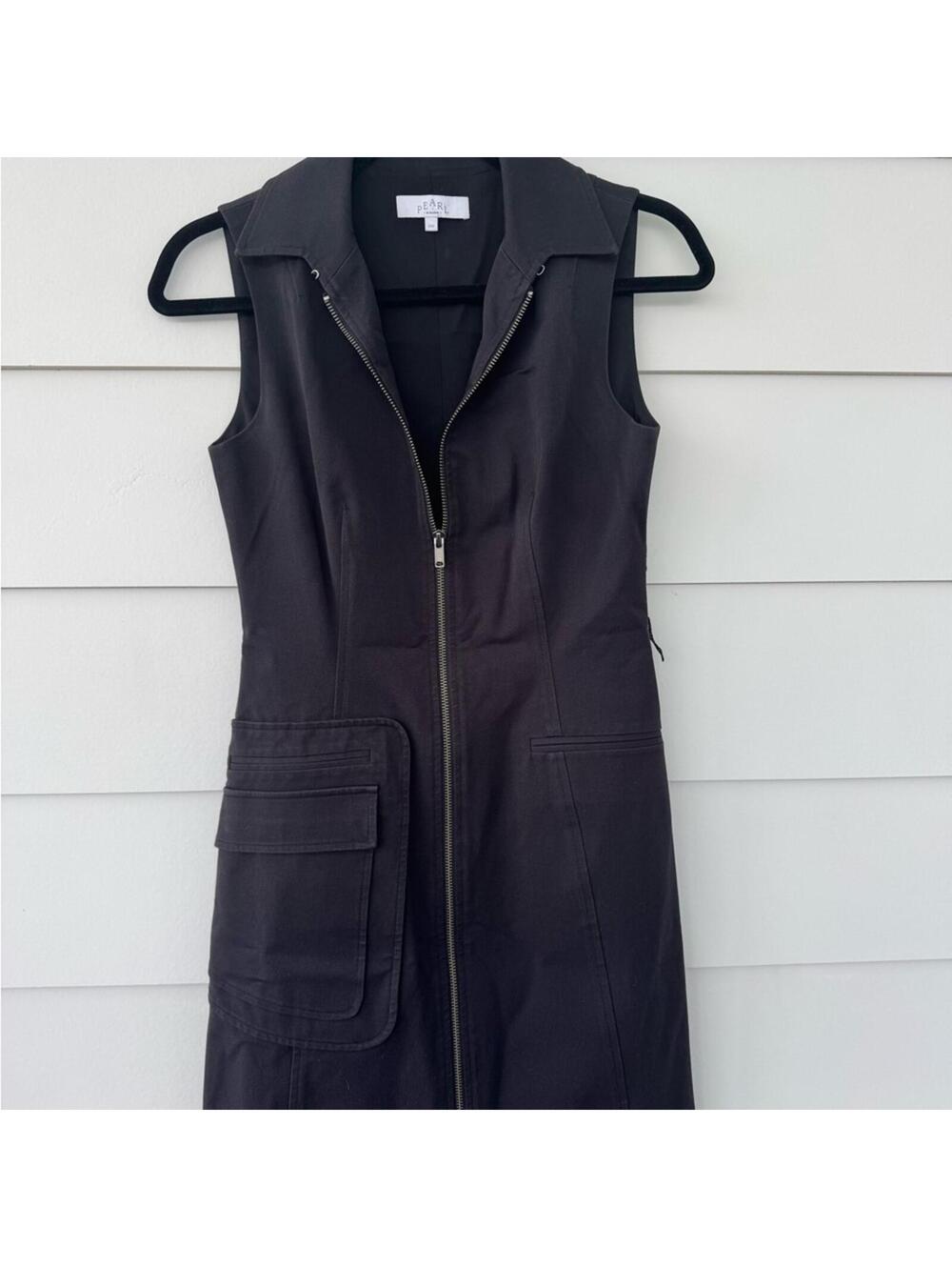 Pearl by Lela Rose Black Zip-Up Sleeveless Dress